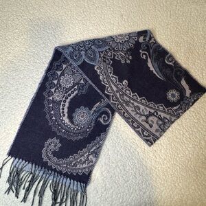 Cashmink Paisley Patterned Scarf - Blue and Gray